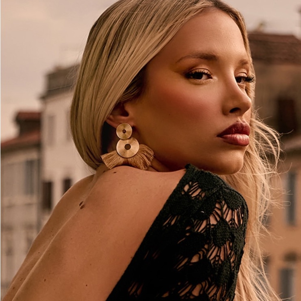 Prettylittlething Gold Fringe Disk Statement Earrings One Size